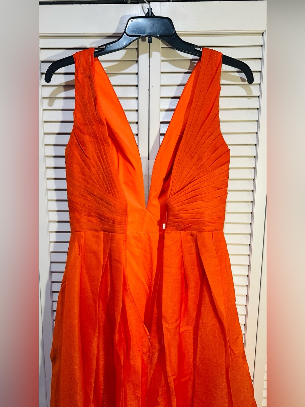 Orange Plunge Sheer V Formal Gown Size 6 Layered Tulle Evening Prom Dress - Picture 6 of 14